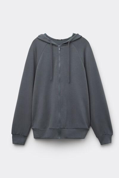 Grey Soft Touch Viscose Zip-Up Hoodie, , large image number 3