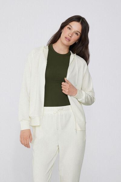 Cream Soft Touch Zip-Up Hoodie, Milk White, large image number 0