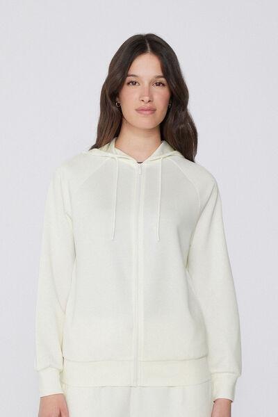 Cream Soft Touch Zip-Up Hoodie, Milk White, large image number 1