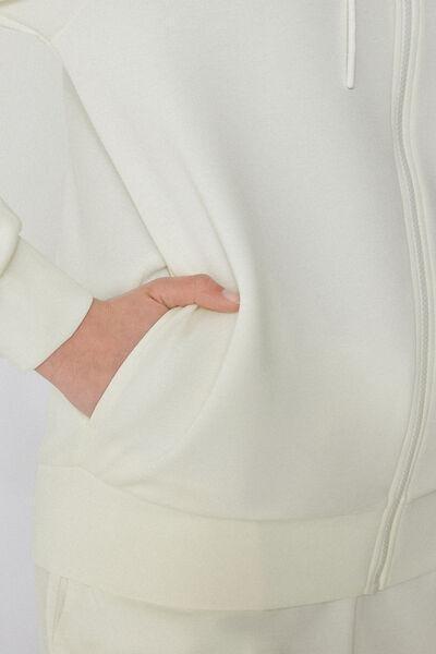 Cream Soft Touch Zip-Up Hoodie, Milk White, large image number 3