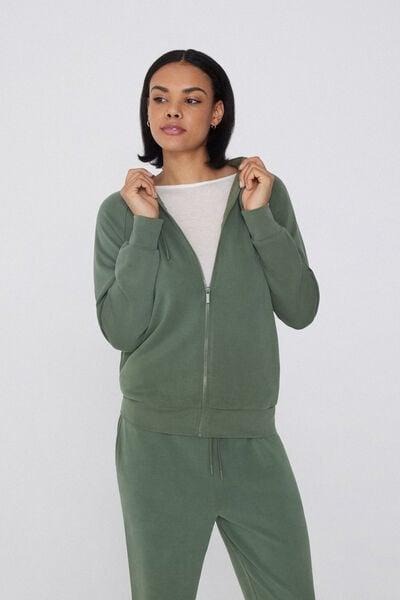 Green Soft Touch Viscose Zip-Up Hoodie, 5701_920W, large image number 1