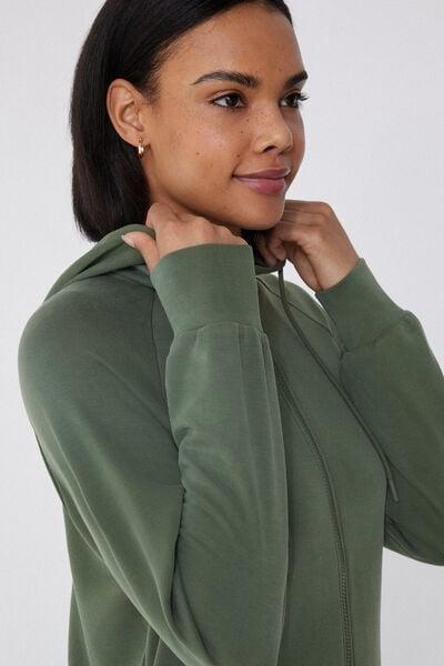 Green Soft Touch Viscose Zip-Up Hoodie, 5701_920W, large image number 3