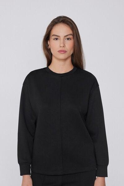 Black Soft Touch Long Sleeve Round Neck Sweatshirt, Black, large image number 0