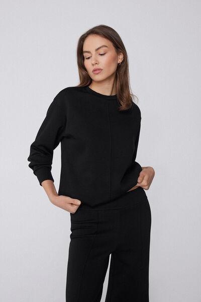 Black Soft Touch Long Sleeve Round Neck Sweatshirt, Black, large image number 1