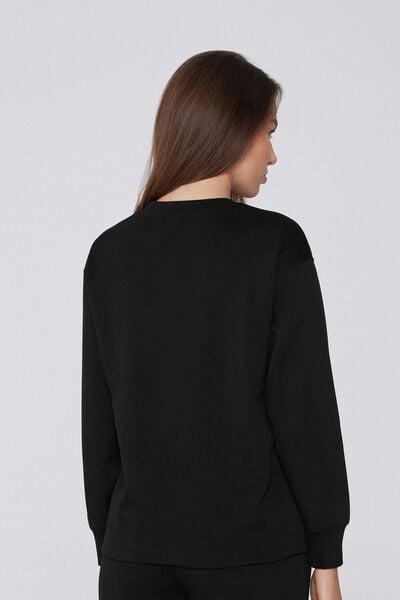 Black Soft Touch Long Sleeve Round Neck Sweatshirt, Black, large image number 2