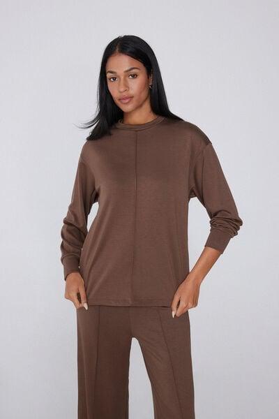 Brown Soft Touch Long Sleeve Round Neck Sweatshirt, 5701_163Z, large image number 0