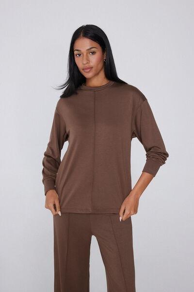 Brown Soft Touch Long Sleeve Round Neck Sweatshirt, 5701_163Z, medium