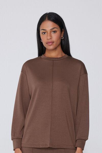 Brown Soft Touch Long Sleeve Round Neck Sweatshirt, 5701_163Z, medium