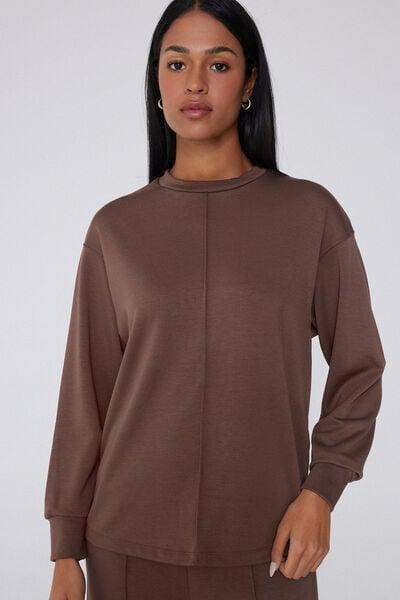 Brown Soft Touch Long Sleeve Round Neck Sweatshirt, 5701_163Z, large image number 2