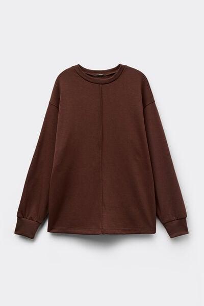 Brown Soft Touch Long Sleeve Round Neck Sweatshirt, 5701_163Z, large image number 3