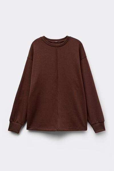 Brown Soft Touch Long Sleeve Round Neck Sweatshirt, 5701_163Z, large image number 4