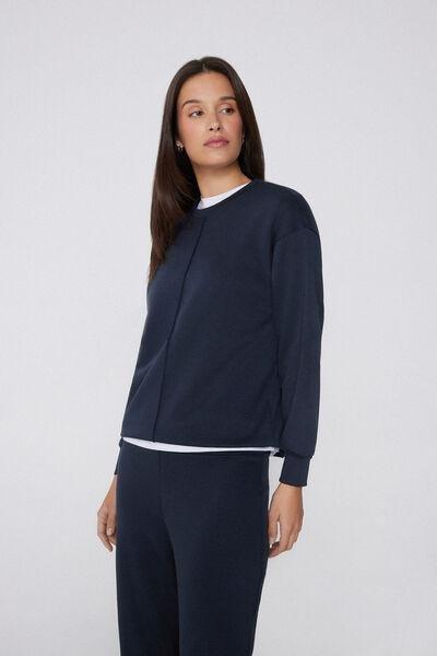 Navy Long Sleeve Viscose Sweatshirt, Absolute Blue, large image number 1