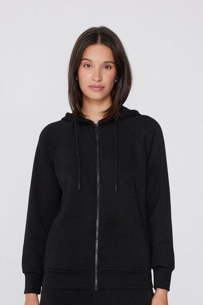 Black Thick Soft Touch Zip-Up Hoodie, Black, large image number 0