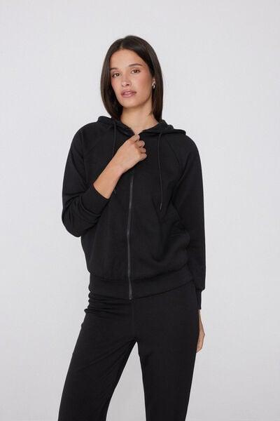 Black Thick Soft Touch Zip-Up Hoodie, Black, large image number 1