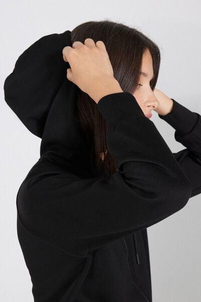 Black Thick Soft Touch Zip-Up Hoodie, Black, large image number 3