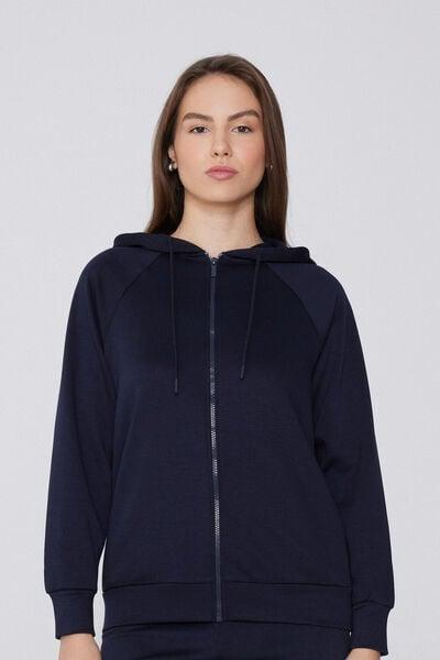 Navy Soft Touch Zip-Up Hooded Sweatshirt, Absolute Blue, large image number 0