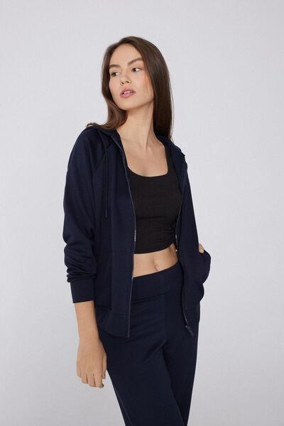 Navy Soft Touch Zip-Up Hooded Sweatshirt, Absolute Blue, large image number 1