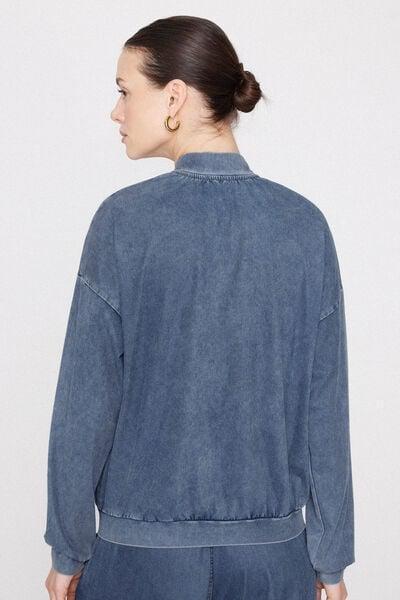 Blue Stretch Denim Bomber Jacket, 5701_186Z, large image number 2