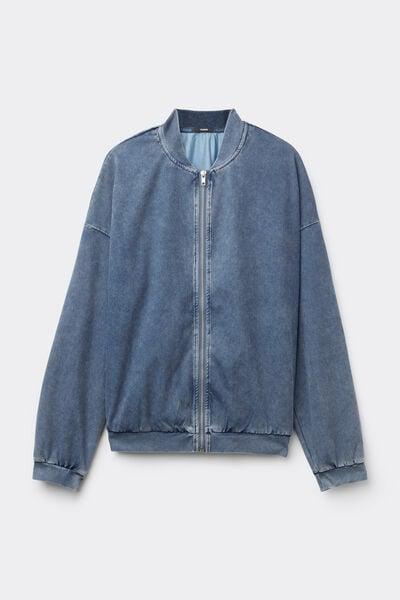 Blue Stretch Denim Bomber Jacket, 5701_186Z, large image number 4