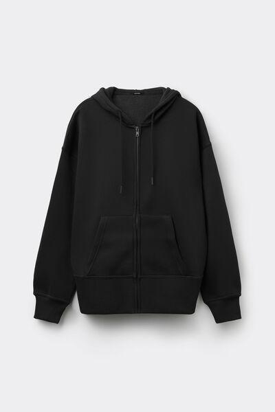 BLACK Thick Brushed Fleece Zip-Up Hoodie, Black, medium