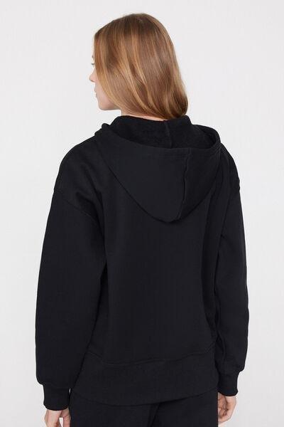 BLACK Thick Brushed Fleece Zip-Up Hoodie, Black, medium