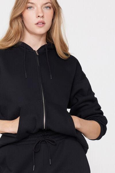 BLACK Thick Brushed Fleece Zip-Up Hoodie, Black, large image number 3