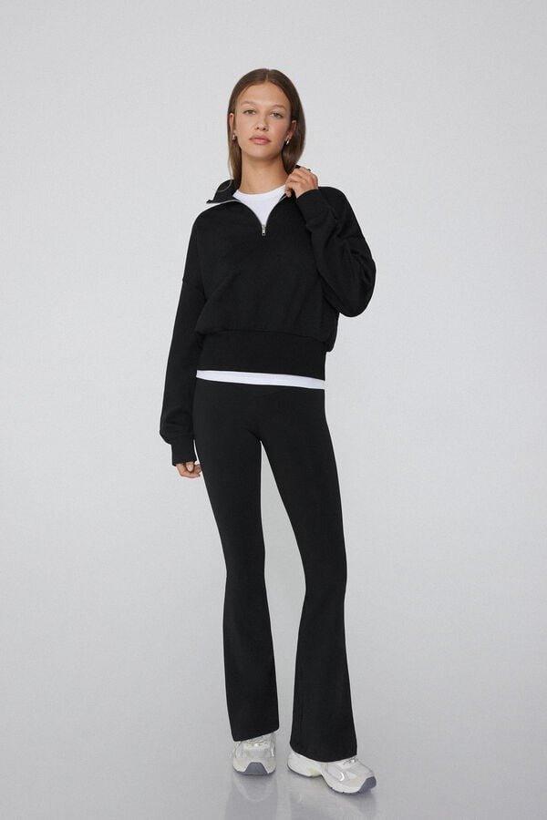 Black Cropped Cotton Sweatshirt, Black, large image number 1