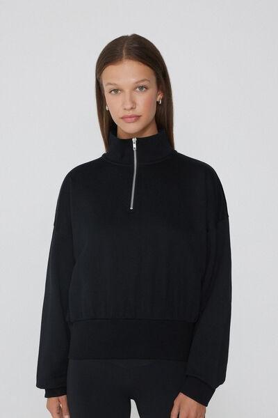 Black Cropped Cotton Sweatshirt, Black, large image number 3