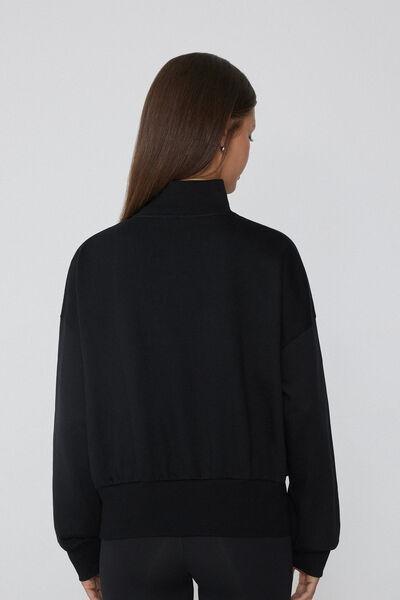 Black Cropped Cotton Sweatshirt, Black, large image number 4