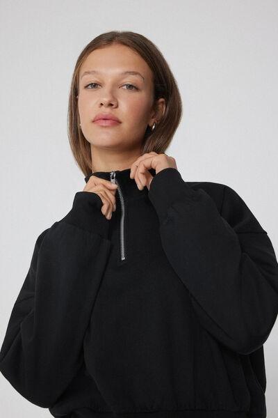 Black Cropped Cotton Sweatshirt, Black, large image number 5