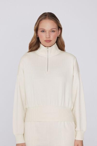 White Cropped 100% Cotton Sweatshirt, 5701_677V, large image number 0
