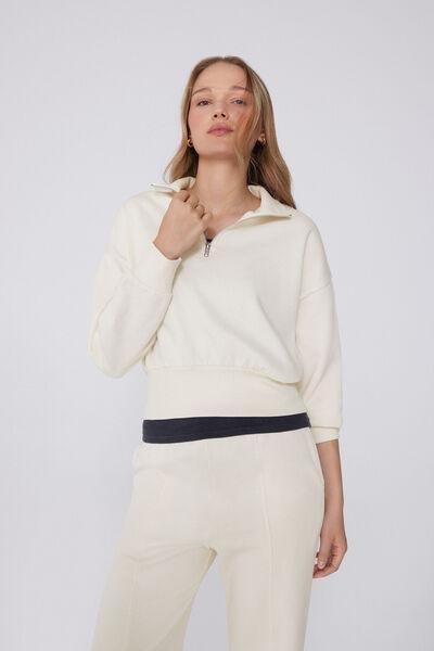 White Cropped 100% Cotton Sweatshirt, 5701_677V, large image number 0