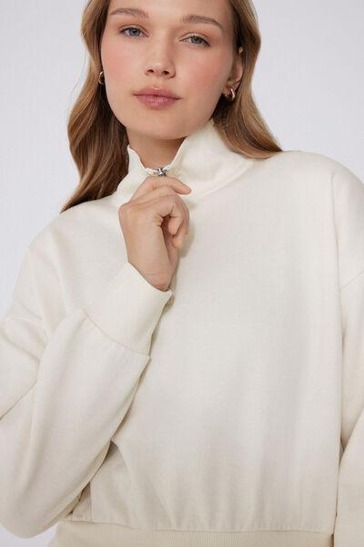 White Cropped 100% Cotton Sweatshirt, 5701_677V, large image number 3