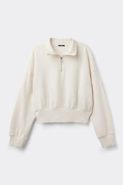 White Cropped 100% Cotton Sweatshirt, 5701_677V, large image number 4