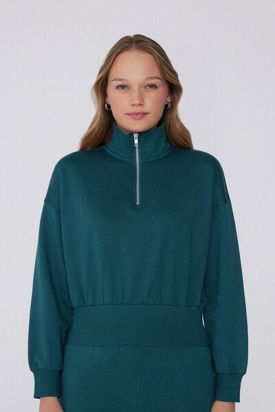 Green Cropped 100% Cotton Sweatshirt, 5701_727Y, large image number 0