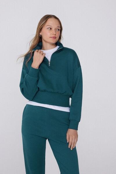 Green Cropped 100% Cotton Sweatshirt, 5701_727Y, large image number 1
