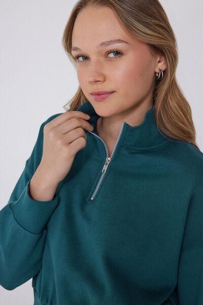 Green Cropped 100% Cotton Sweatshirt, 5701_727Y, large image number 3