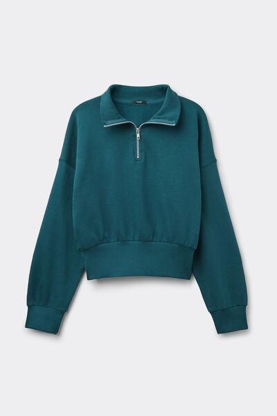 Green Cropped 100% Cotton Sweatshirt, 5701_727Y, large image number 4