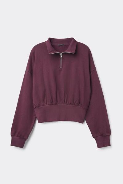 Violet Cropped 100% Cotton Sweatshirt, 5701_728Y, large image number 0