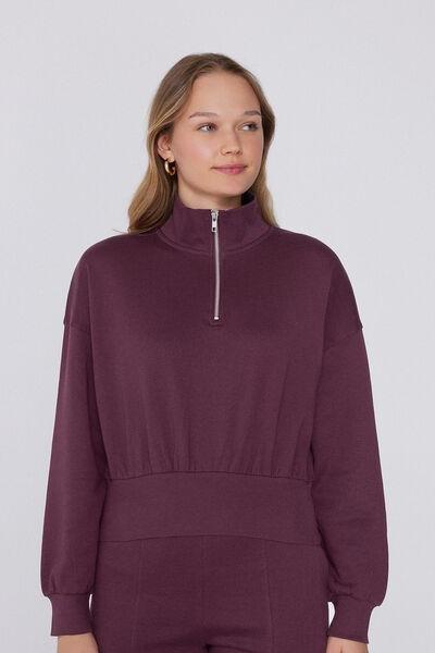 Violet Cropped 100% Cotton Sweatshirt, 5701_728Y, large image number 1