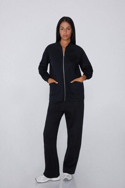 Black Zippered Asymmetric Cotton Sweatshirt, Black, large image number 1