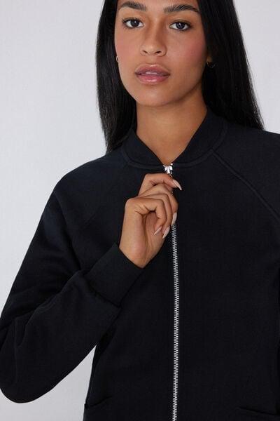 Black Zippered Asymmetric Cotton Sweatshirt, Black, large image number 3