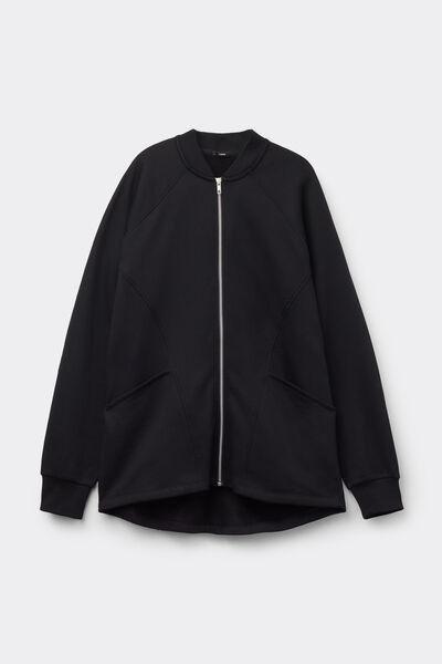 Black Zippered Asymmetric Cotton Sweatshirt, Black, large image number 4