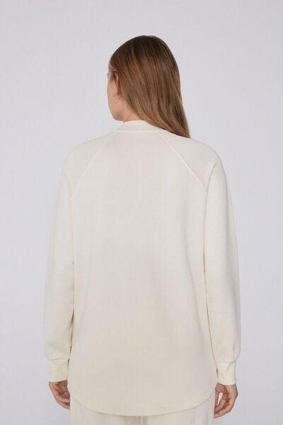White Zippered Asymmetric Cotton Sweatshirt, 5701_677V, large image number 2