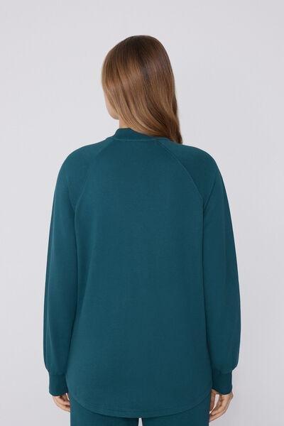 Green Zippered Asymmetric Cotton Sweatshirt, 5701_727Y, large image number 2