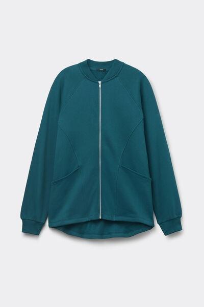 Green Zippered Asymmetric Cotton Sweatshirt, 5701_727Y, large image number 4