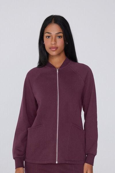 Violet Zippered Asymmetric Cotton Sweatshirt, 5701_728Y, large image number 0
