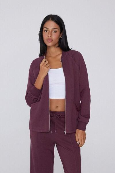 Violet Zippered Asymmetric Cotton Sweatshirt, 5701_728Y, large image number 1