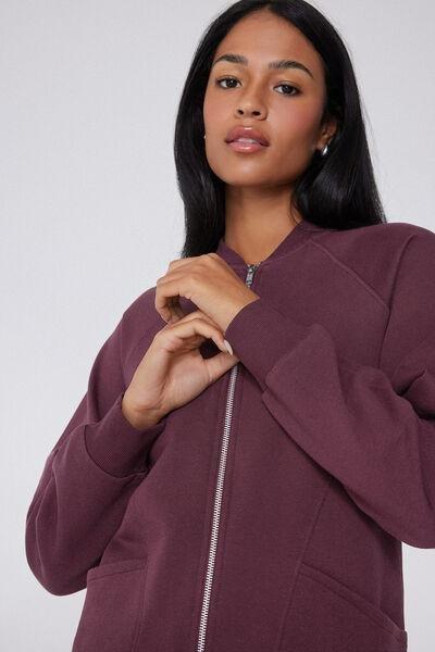 Violet Zippered Asymmetric Cotton Sweatshirt, 5701_728Y, large image number 3