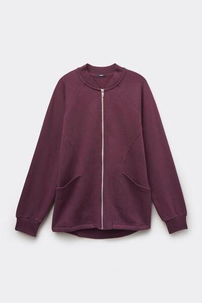 Violet Zippered Asymmetric Cotton Sweatshirt, 5701_728Y, large image number 4